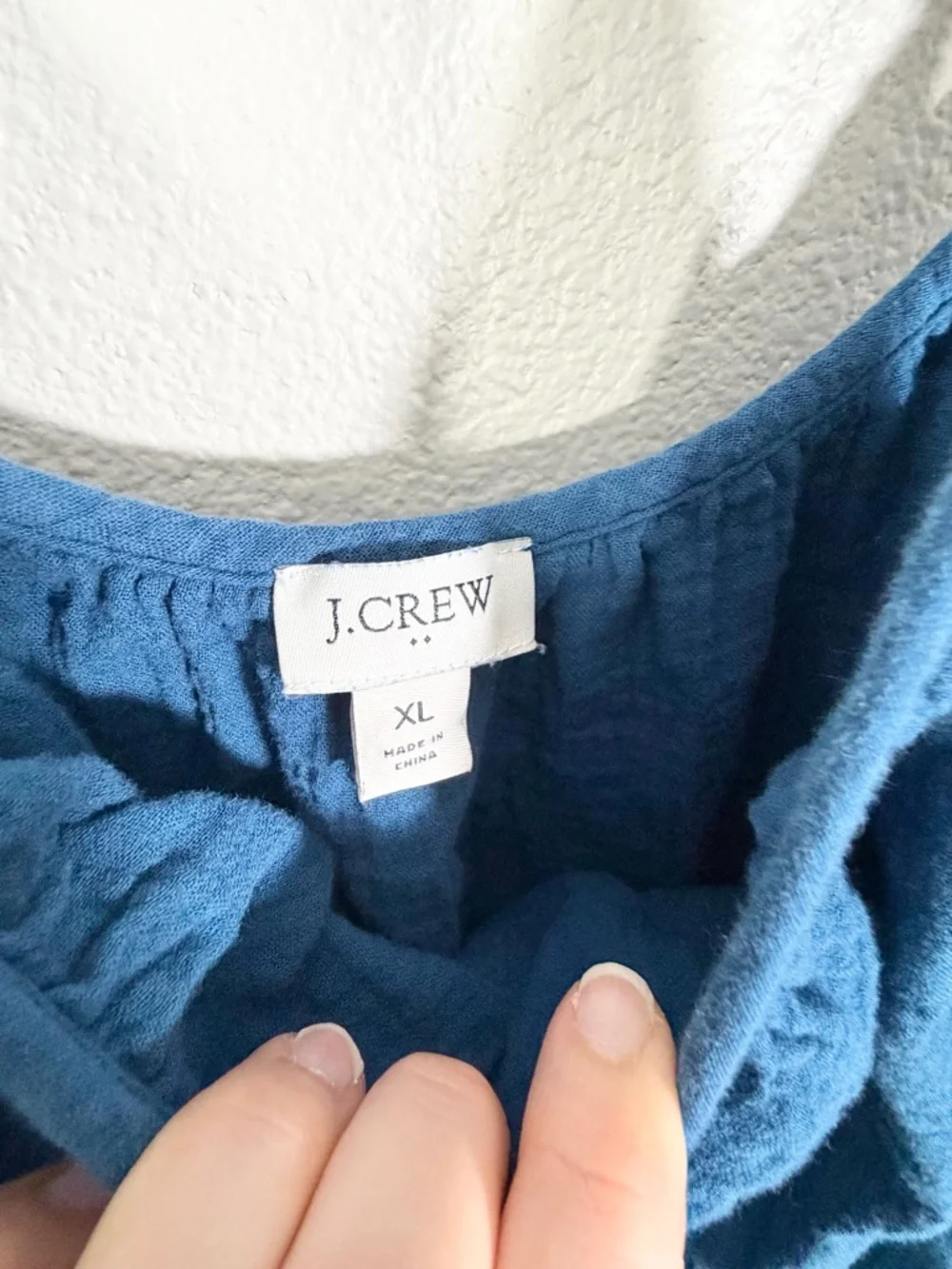 J. Crew Dress Ruffle Straps Maxi Spring Summer Pockets 100% Cotton Blue Women XL